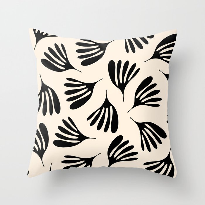 Wispy Leaves Contemporary Pattern in Black and Almond Cream Throw Pillow