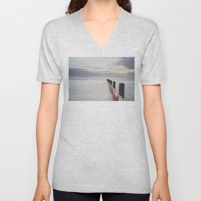 the ocean ... at peace with itself, the tide coming in as the sun sets. V Neck T Shirt