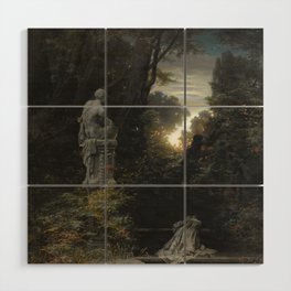 Vintage artwork with statue in forest Wood Wall Art