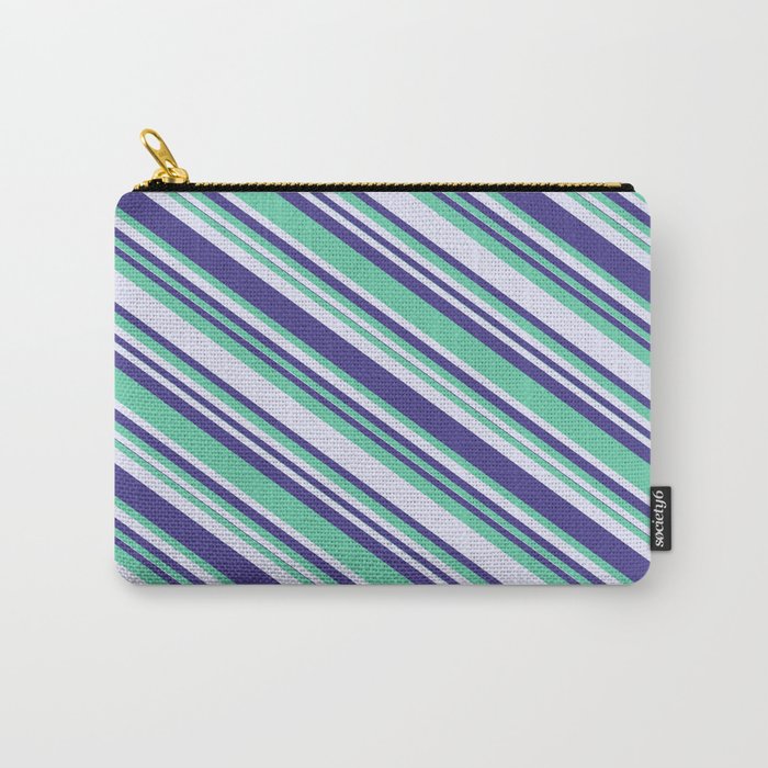 Aquamarine, Lavender & Dark Slate Blue Colored Lined/Striped Pattern Carry-All Pouch