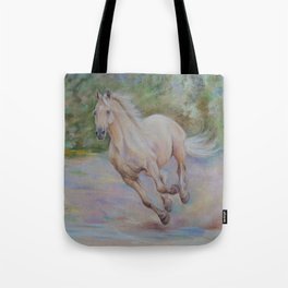 Palomino horse galloping Pastel drawing Horse portrait Equestrian decor Tote Bag