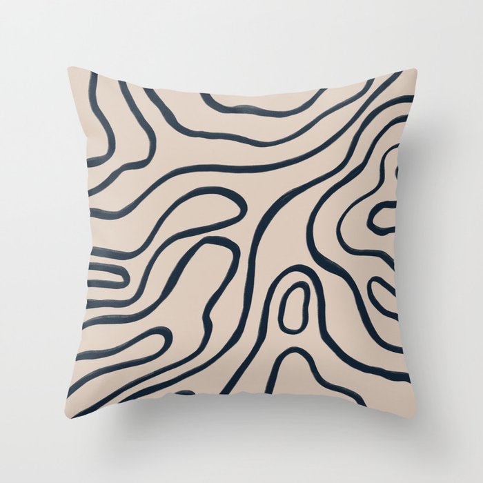 Topographic Map / Nude & Dark Blue Throw Pillow