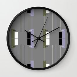 White Hairline Gray Squares "Geometric Works" Wall Clock
