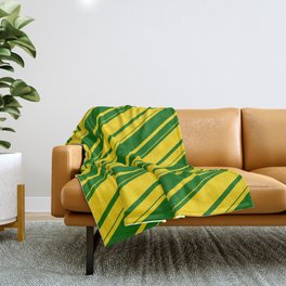 [ Thumbnail: Yellow & Dark Green Colored Lines/Stripes Pattern Throw Blanket ]