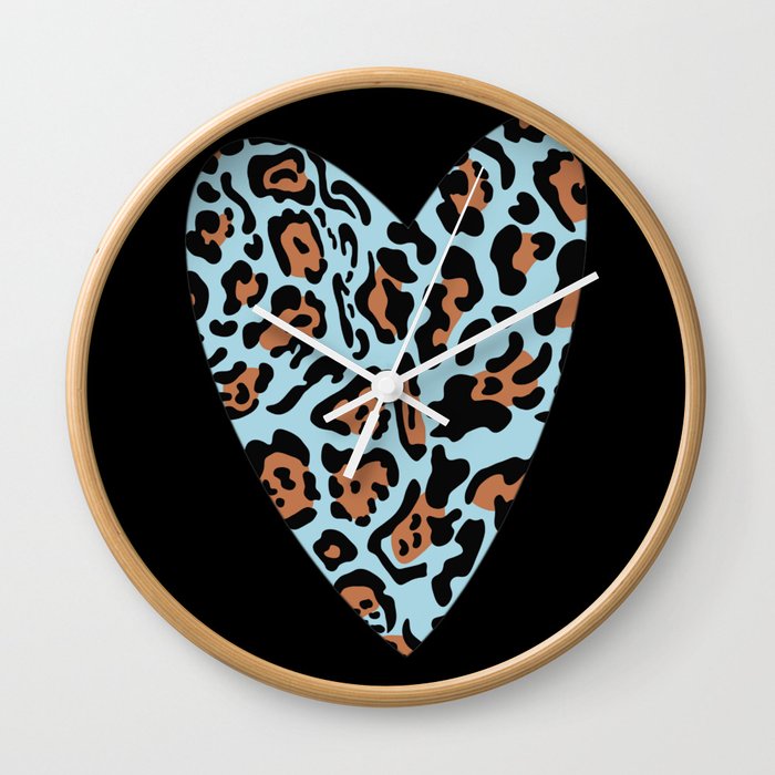 Leopard heart blue Wall Clock