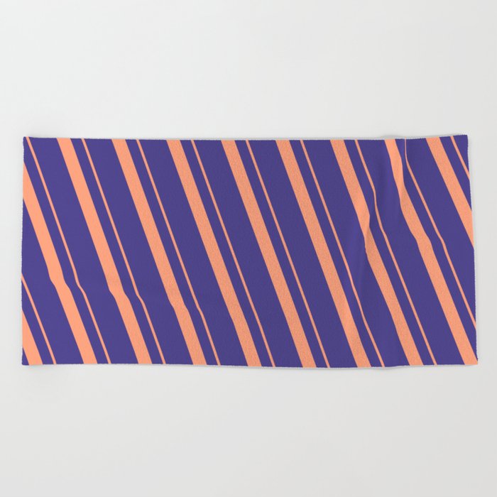 Light Salmon and Dark Slate Blue Colored Lines/Stripes Pattern Beach Towel
