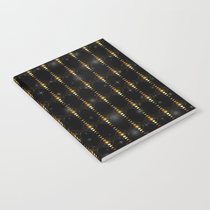 Celestial Moon phases stars and galaxy in gold Notebook