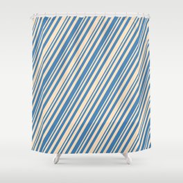 [ Thumbnail: Bisque & Blue Colored Stripes/Lines Pattern Shower Curtain ]