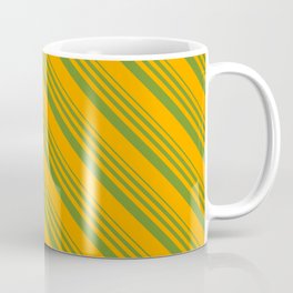 [ Thumbnail: Green and Orange Colored Lines/Stripes Pattern Coffee Mug ]