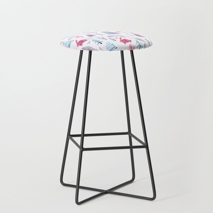 Pink Winter Forest Hop Bunny Watercolor Bar Stool