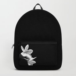 White Flowers Black Background Backpack | Blossoms, Botanical, Photo, Bloom, Blossom, Nature, Floral, Petals, Graphicdesign, Blackwhite 
