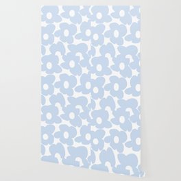 Large Baby Blue Retro Flowers White Background #decor #society6 #buyart Wallpaper