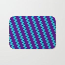 [ Thumbnail: Indigo and Dark Turquoise Colored Striped/Lined Pattern Bath Mat ]