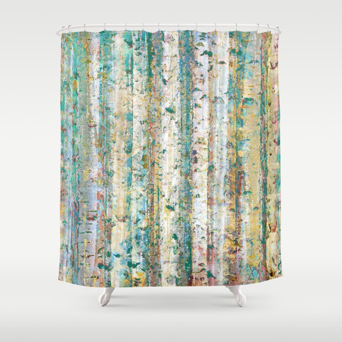 Teal and Rust Abstract Birch Shower Curtain