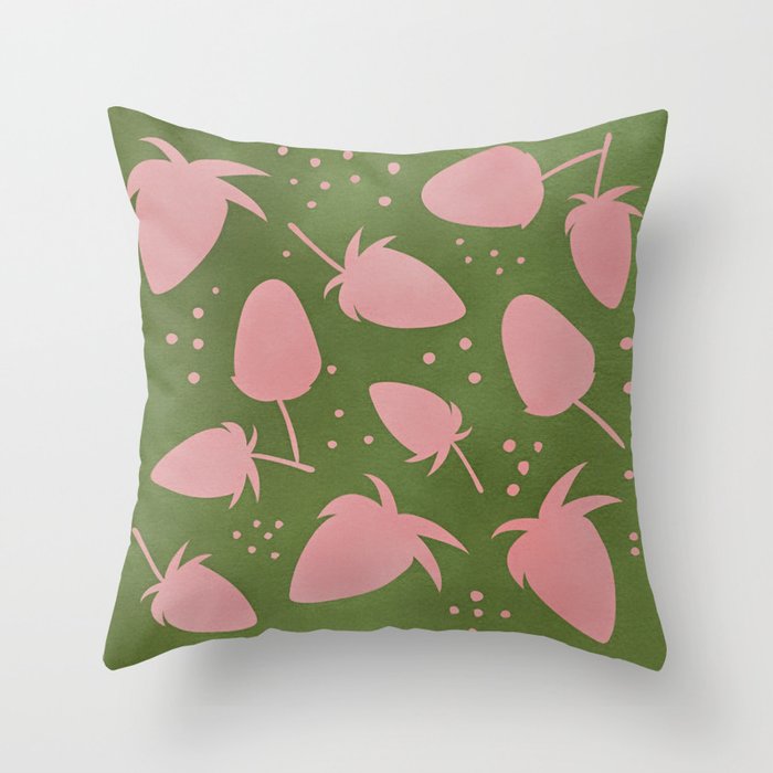 Strawberry Watercolor Pattern Throw Pillow