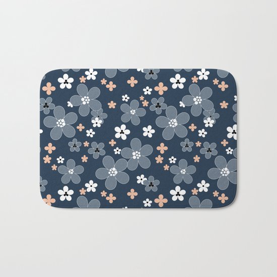 Blue floral pattern . Bath Mat