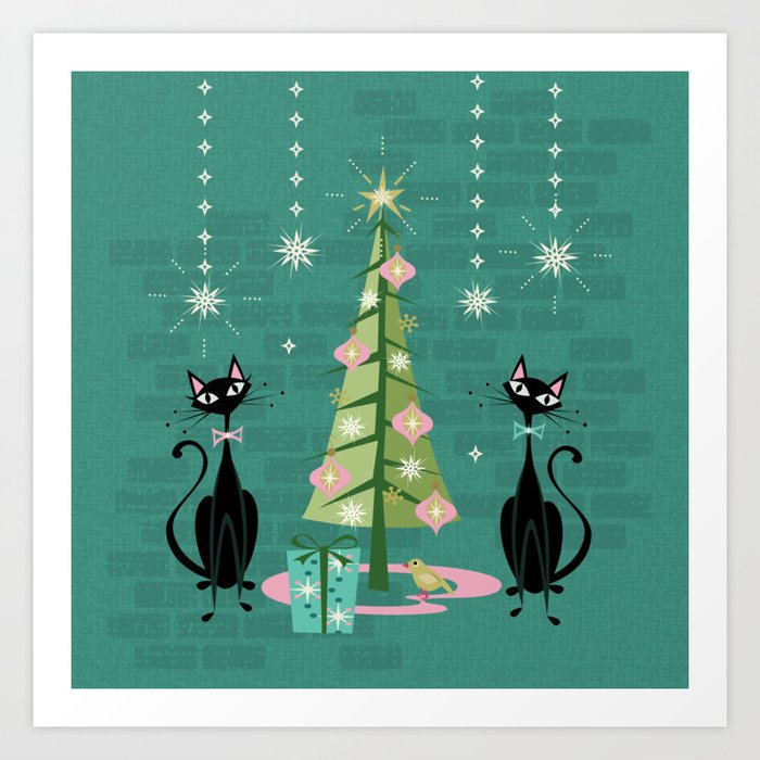 Vintage Kitty Christmas  Art Print
