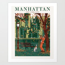 Manhattan New York City Travel Poster with Dalmatian Art Print