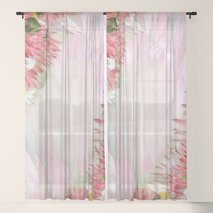 Fuchsia Protea S With Blush Gold Ribbons Sheer Curtain By