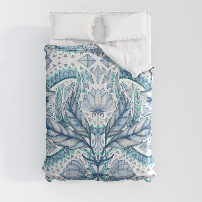 Lily, Leaf & Triangle Pattern – blues Comforter