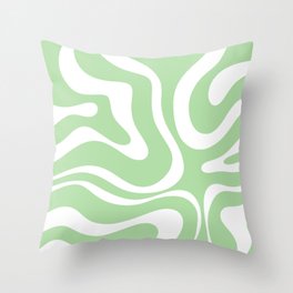 Modern Retro Liquid Swirl Abstract Pattern in Light Matcha Tea Green and White Throw Pillow