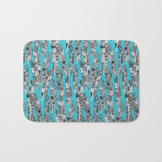 geo feathers turquoise blue Bath Mat