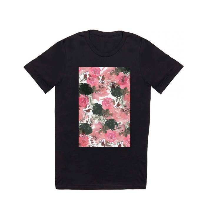 Watercolor dark green pink coral elegant floral T Shirt