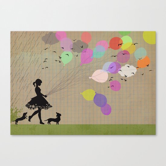 girl with balloons Canvas Print