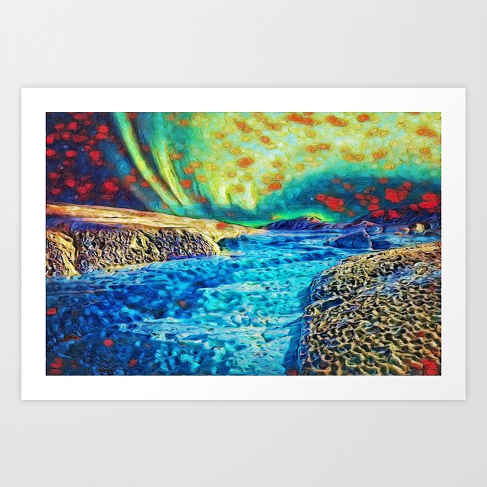 A Polar Experience Northern Lights And River Abstract Oil