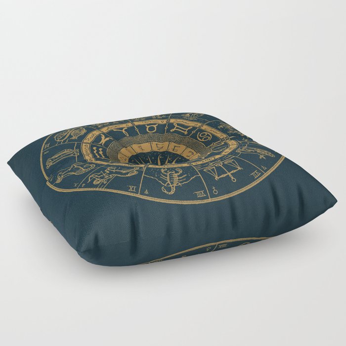 Vintage Zodiac & Astrology Chart | Royal Blue & Gold Floor Pillow