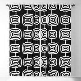 Mid Century Modern Atomic Rings Pattern Black and White Blackout Curtain