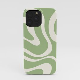 Modern Liquid Swirl Abstract Pattern in Light Sage Green and Cream iPhone Case