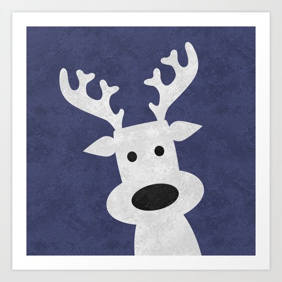 Christmas reindeer blue marble Art Print