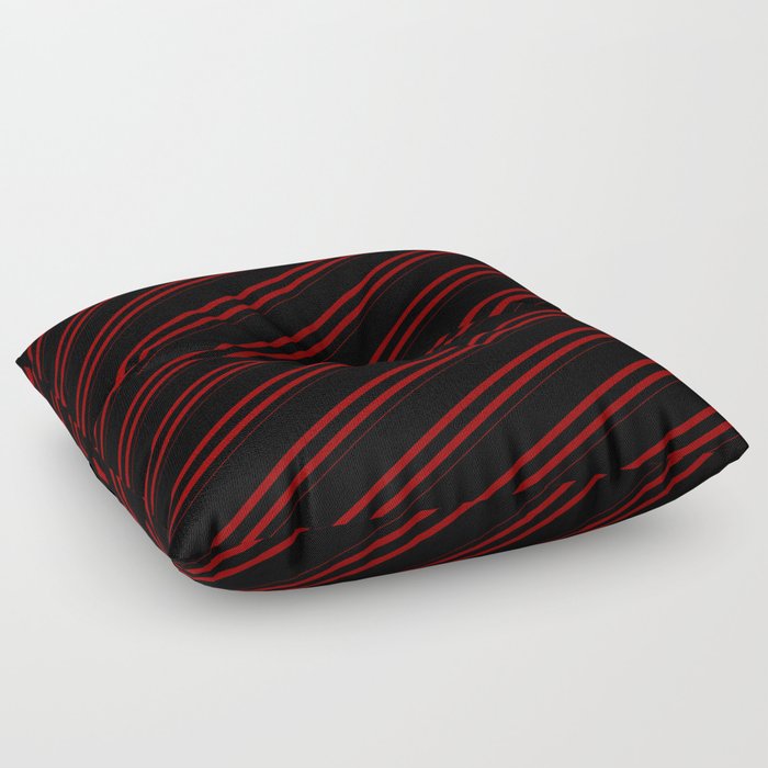 Black & Dark Red Colored Striped Pattern Floor Pillow