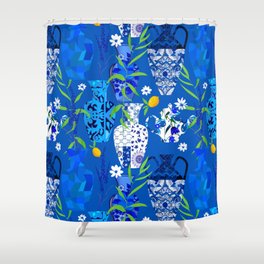 Citrus summer pattern ,chinoiserie ,daisy flower ,vases lemons  Shower Curtain
