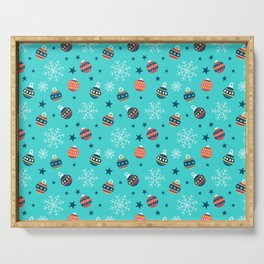 Christmas Pattern Turquoise Ornaments Serving Tray