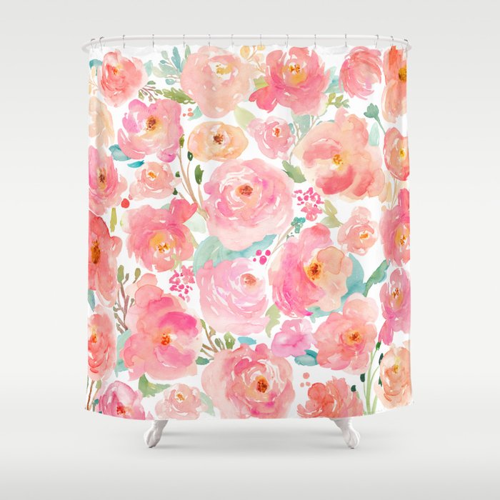 Watercolor Peonies Summer Bouquet Shower Curtain