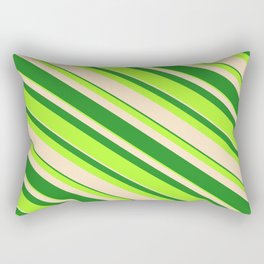 [ Thumbnail: Forest Green, Light Green, and Bisque Colored Striped/Lined Pattern Rectangular Pillow ]