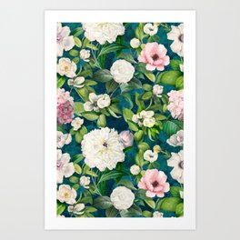 Flowers paradise with turquoise background  Art Print