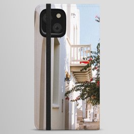 Small Greek Street | Flower Filled Mediterranean Ally | Travel Photography on the Islands of Greece iPhone Wallet Case