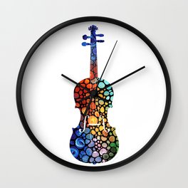 Colorful Mosaic Music Art - Violin by Sharon Cummings Wall Clock
