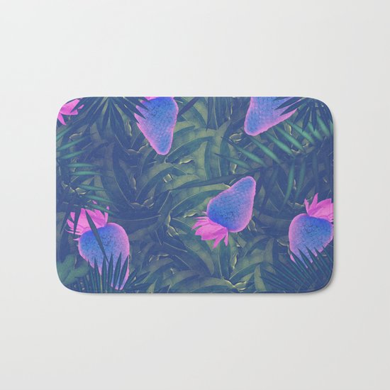 Neon Strawberries in the Night #1 Bath Mat