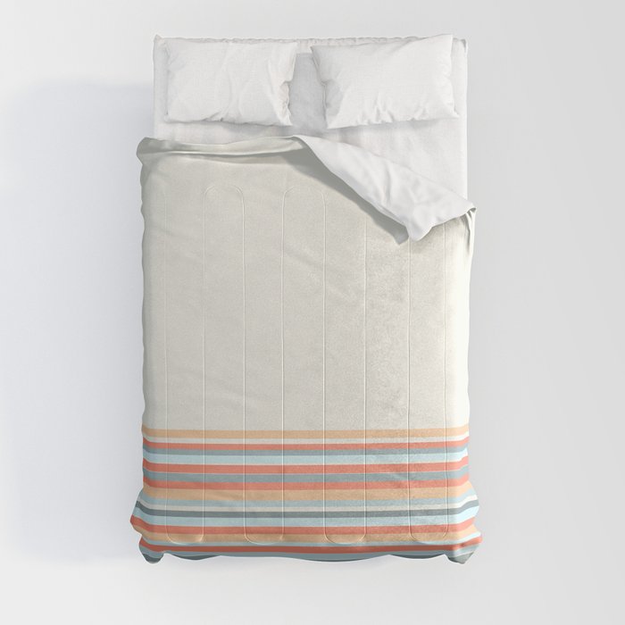 Cuff Stripes - Minimalist Color Block Solid Stripe Pattern Apricot, Light Blue, Creamy White Comforter