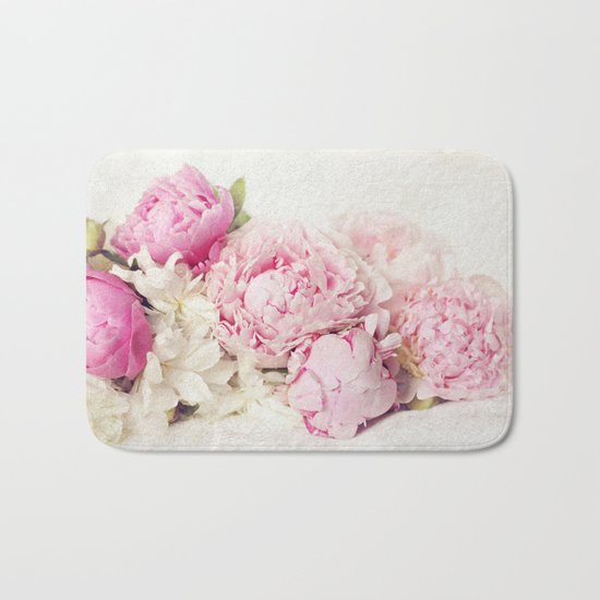 Peonies on white Bath Mat