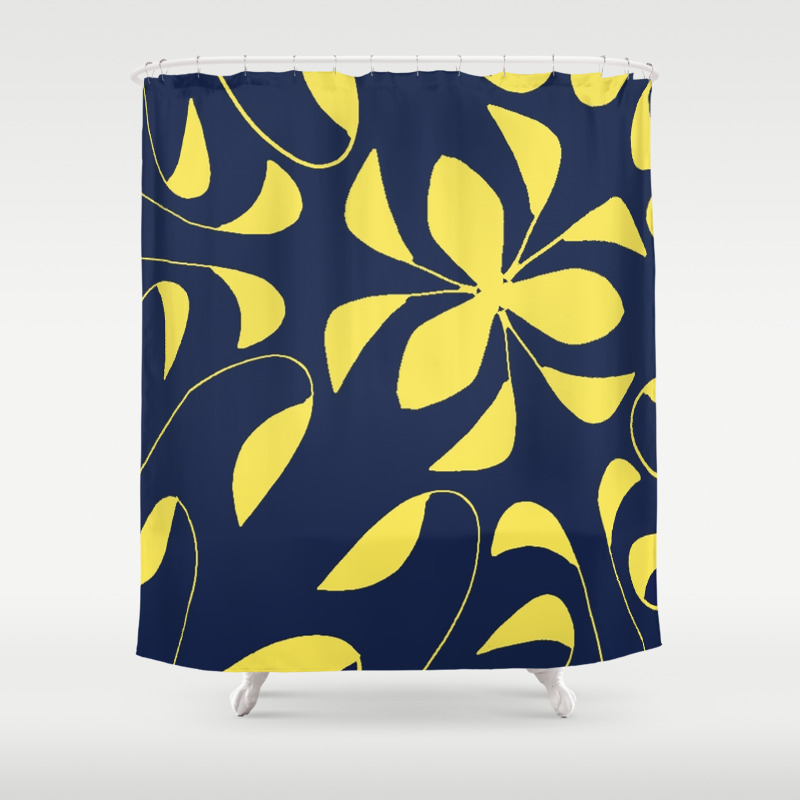 Leafy Vines Yellow And Navy Blue Shower Curtain By Jenartanddesign
