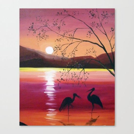 Sunset on the lake Canvas Print