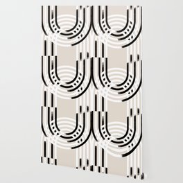 Abstract Stripped Arches in Black and White Wallpaper