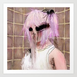 Bathroom babe Art Print | Scary, Spidergirl, Manga, Feminism, Pastel, Oil, Girl, Spider, Digital, Anime 