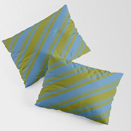 [ Thumbnail: Blue and Green Colored Striped Pattern Pillow Sham ]
