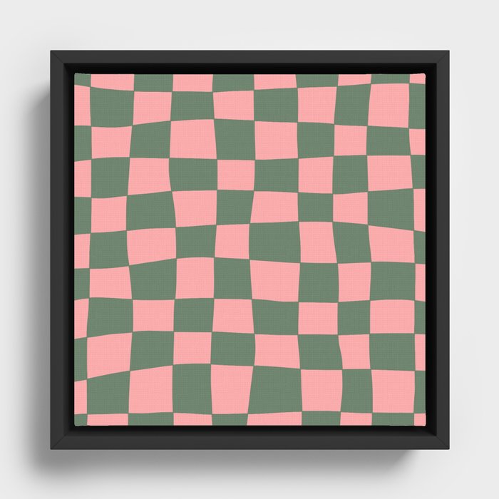 Hand Drawn Checkerboard Pattern (sage green/pink) Framed Canvas